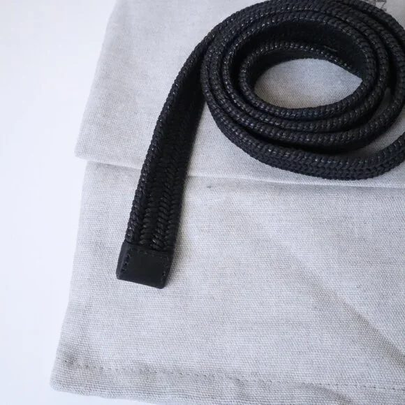 Brunello Cucinelli Belt Black Raffia Monili Leather Trim Stretch Size Medium - Picture 3 of 7
